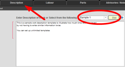 selecting work description templates